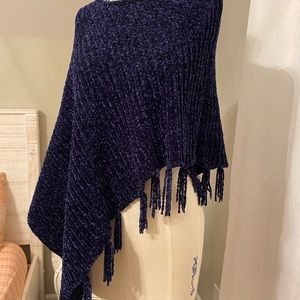 Navy blue knit sweater poncho